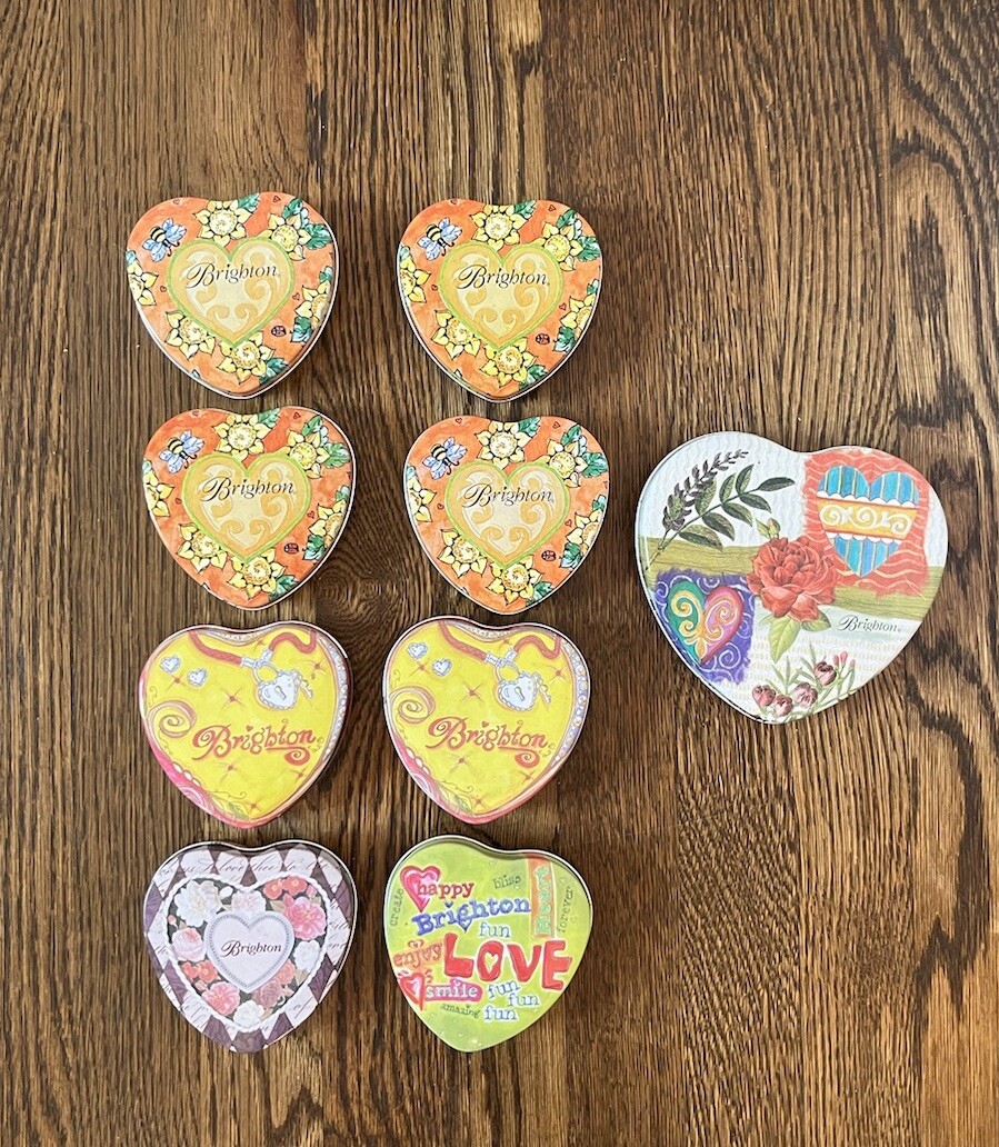 Brighton Metal Heart Tins Empty Jewelry Box Containers – Lot of 9