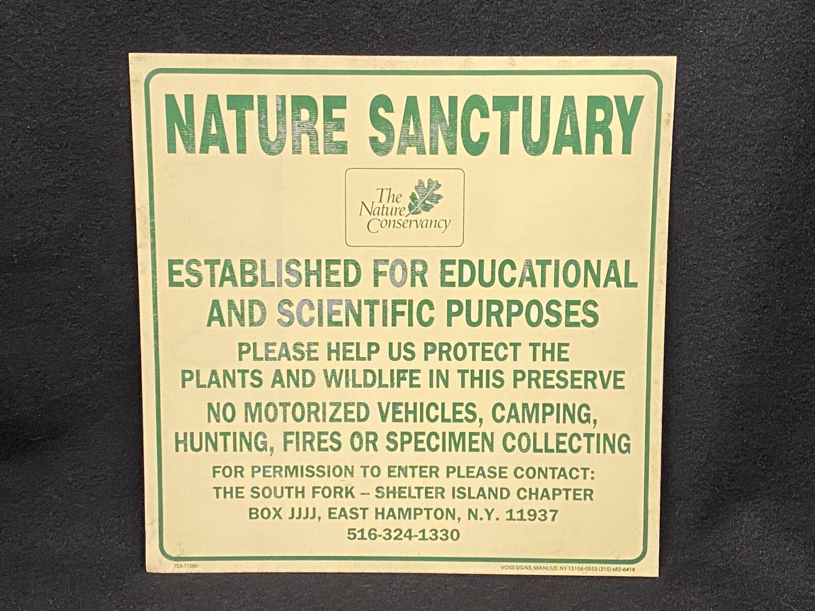 Vintage Nature Sign Sanctuary No Hunting Fires Camping East Hampton NY New York
