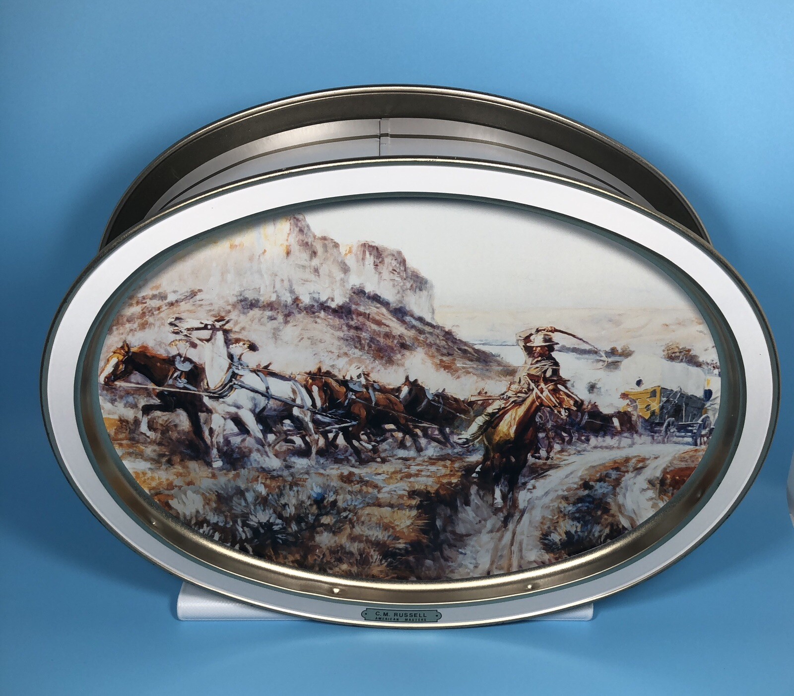 Sunshine Biscuits 1988 Oval Tin Bierstadt Russell American Masters 11.5″ X 14.5″