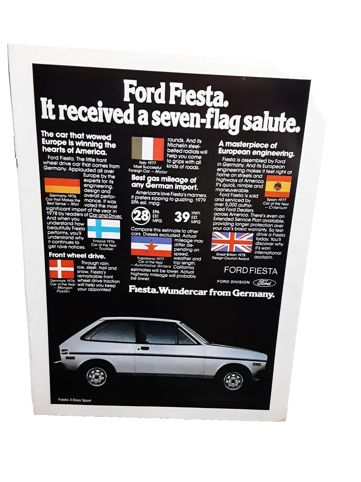1979 1980 Ford Fiesta Car Wundercar From Germany Original Print Ad