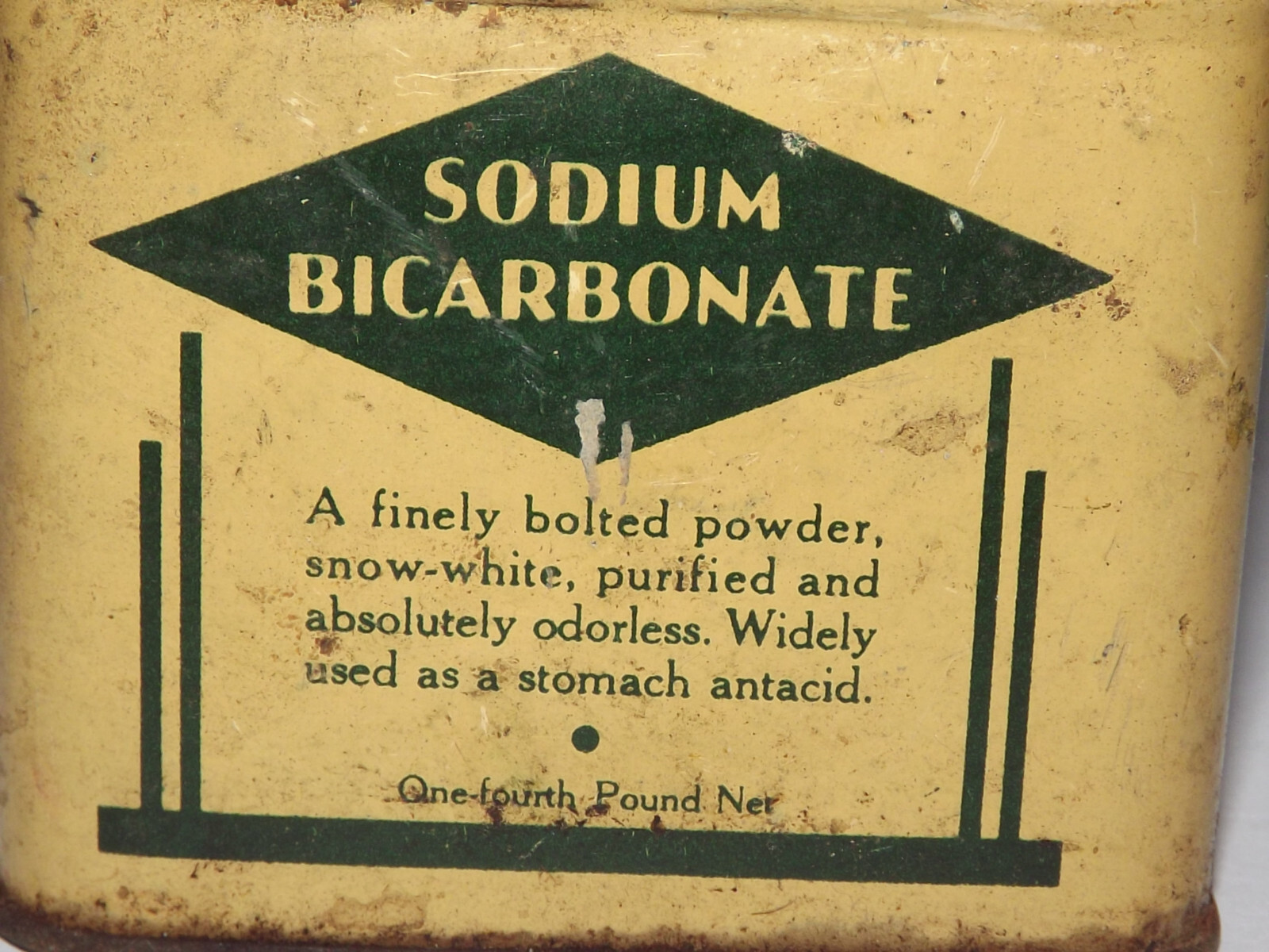 Vtg Walgreen Co. Sodium Bicarbonate Advertising Tin Beige Green One Fourth Pound