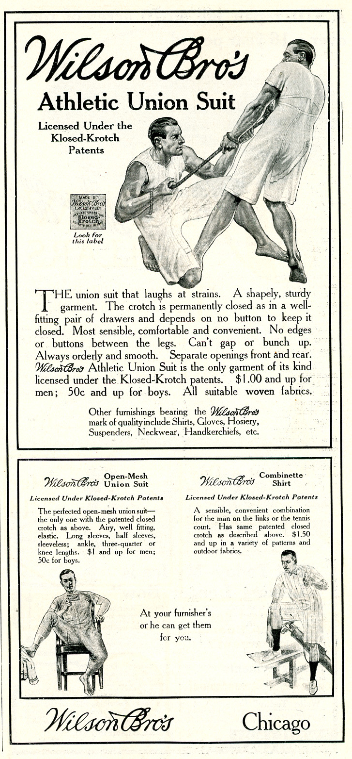 1914 Original Wilson Bros Athletic Union Suit Ad. Gay Interest. Two Men Battling