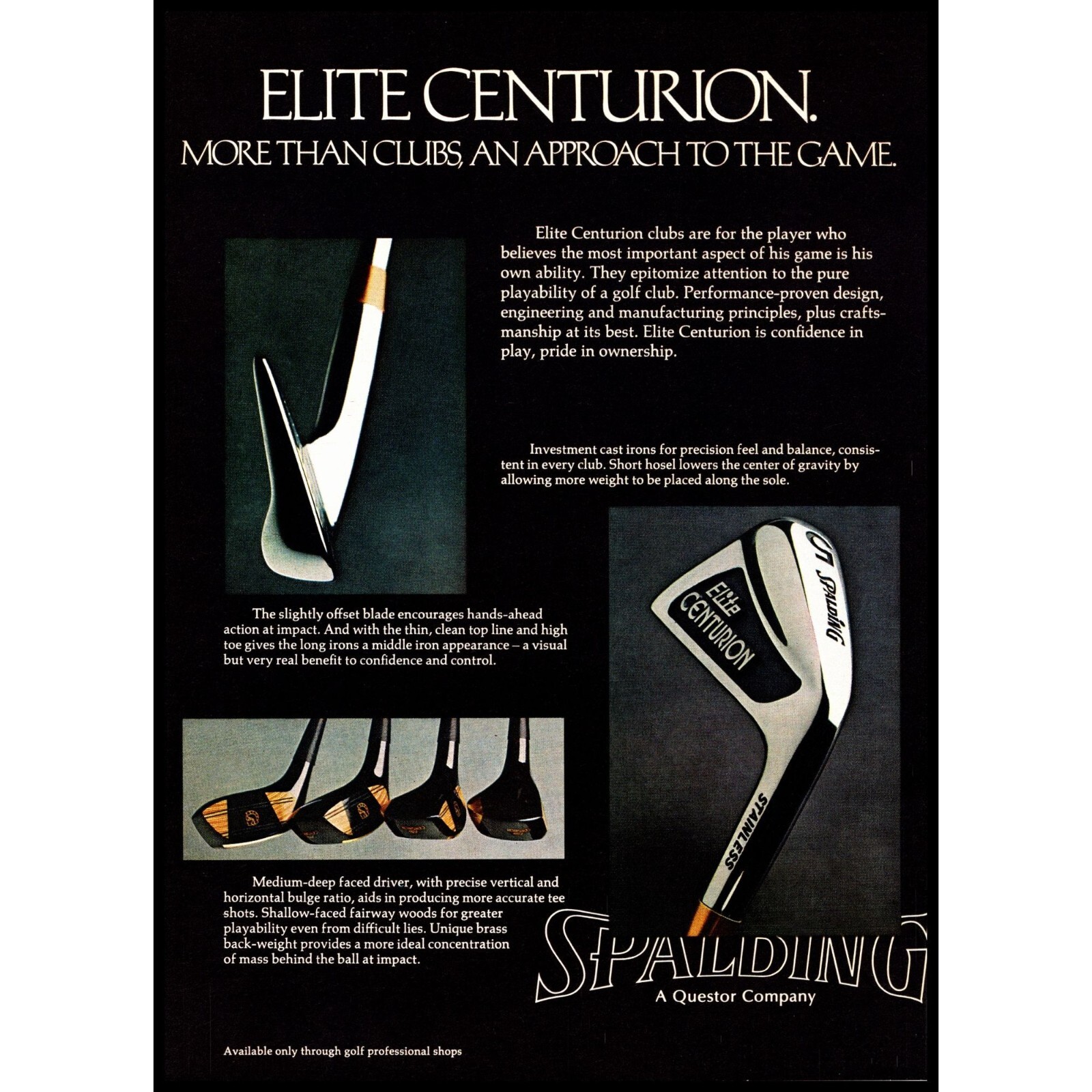 1974 Spalding Golf Clubs Elite Centurion Vintage Print Ad Wall Art Photo