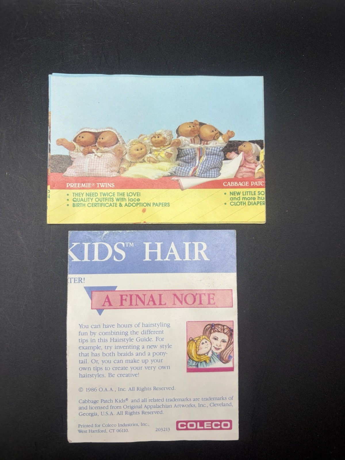 Vintage 1986 Cabbage Patch Kids Cornsilk Kids Birth Certificate Adoption Papers