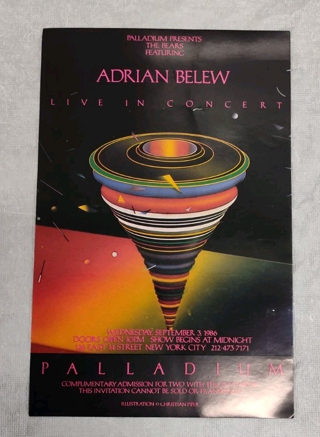 Adrian Belew The Bears Concert Palladium Nightclub Bar NYC 1980s Promo Flyer Vtg