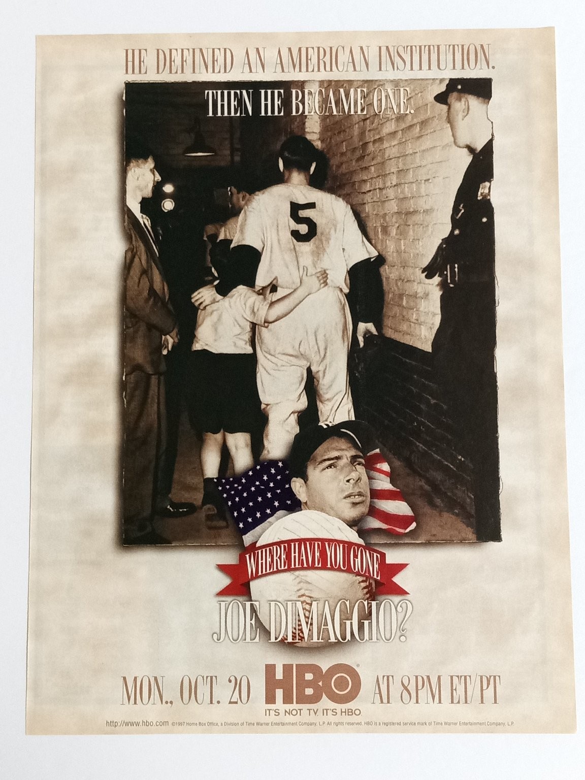 HBO Joe DiMaggio Documentary TV Program Ad 1997 Baseball Legend