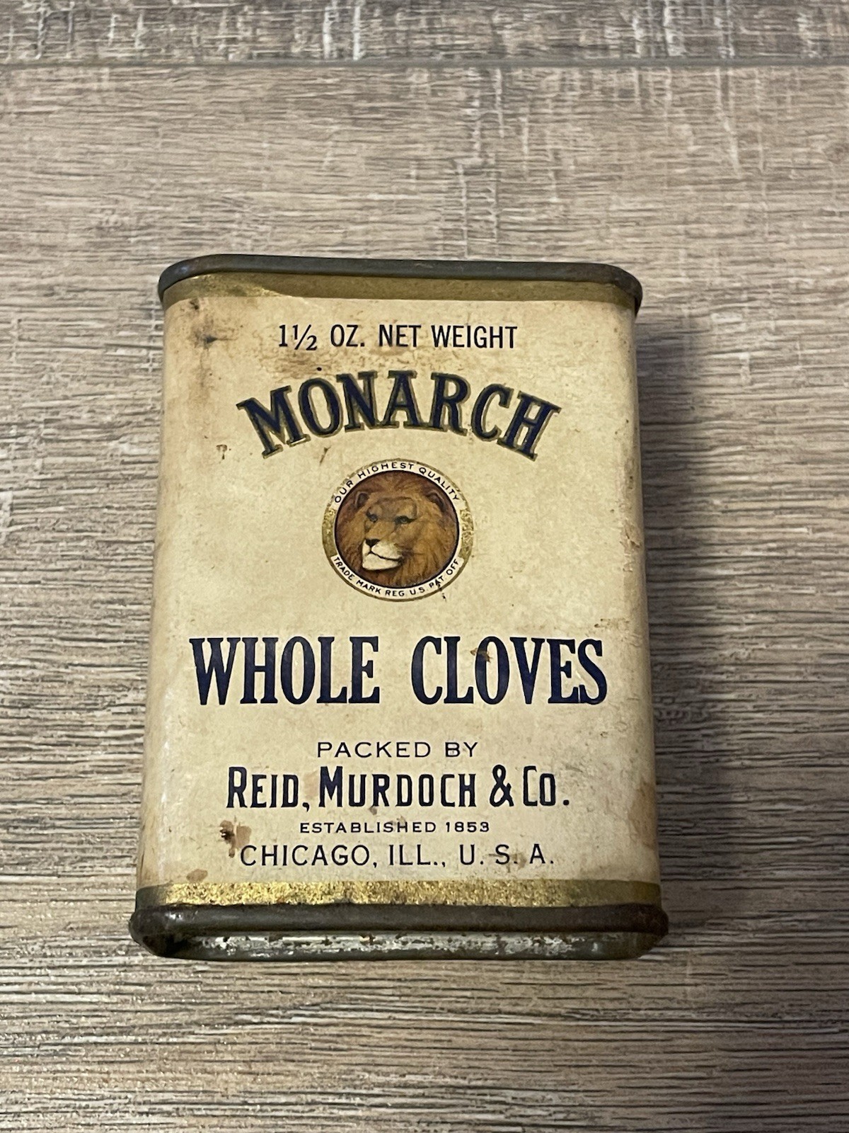 Monarch Lion Whole Cloves Spice Tin ~ Reid, Murdock & Co., Chicago 1 1/2 oz.~