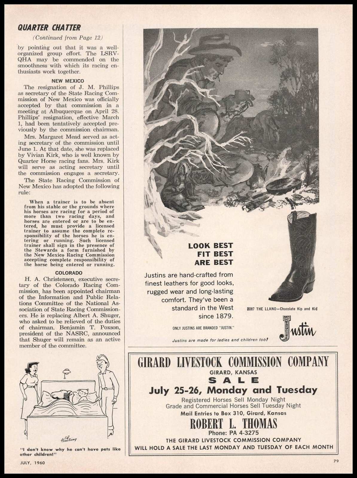 1960 Justin Boot Company “The Llano” Chocolate Kip & Kid Boots Vintage Print Ad