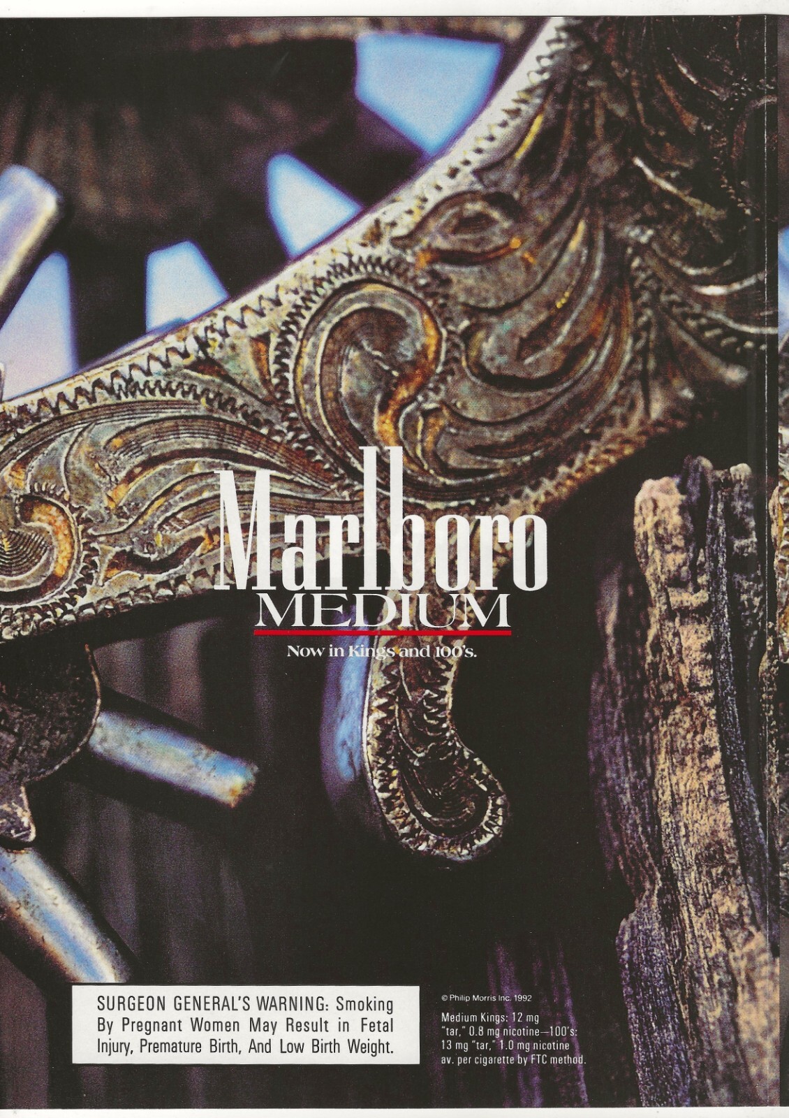 Vintage 2-Page Die Cut Ad Marlboro Medium Cigarettes – Die Cut Spur – Aug 1992