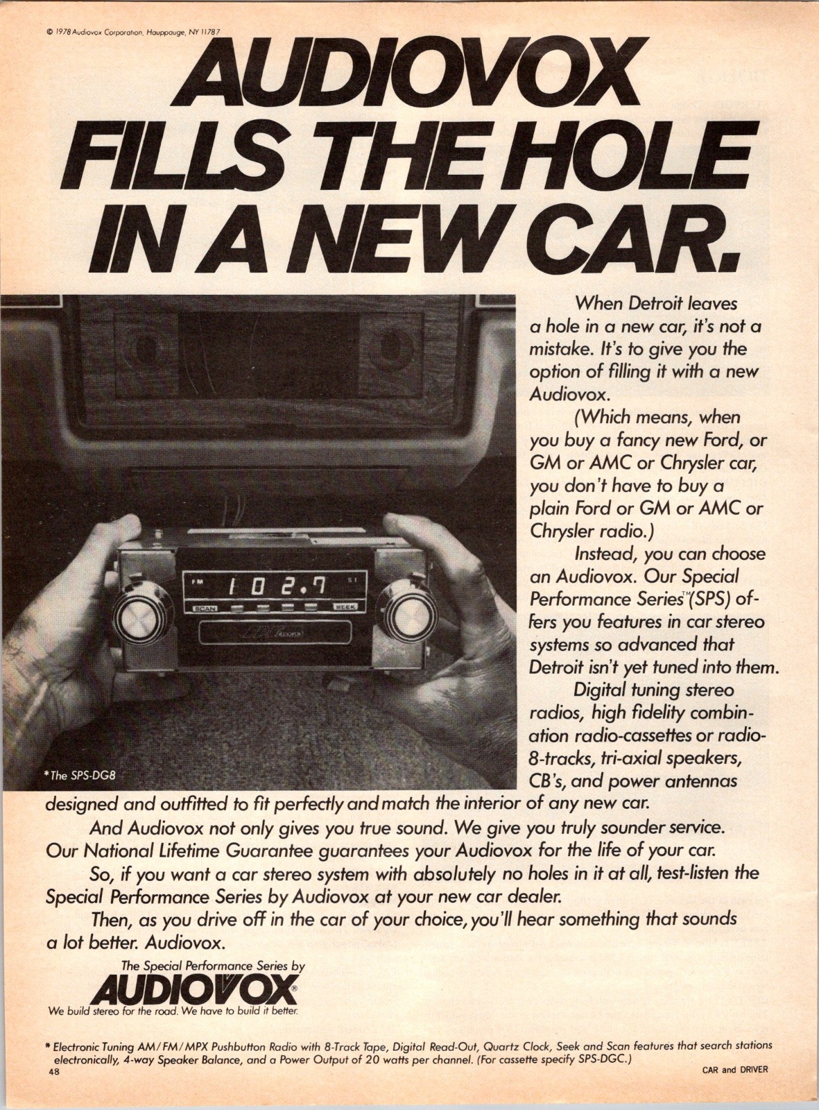 Audiovox fills the hole in a new car automotive radio print ad