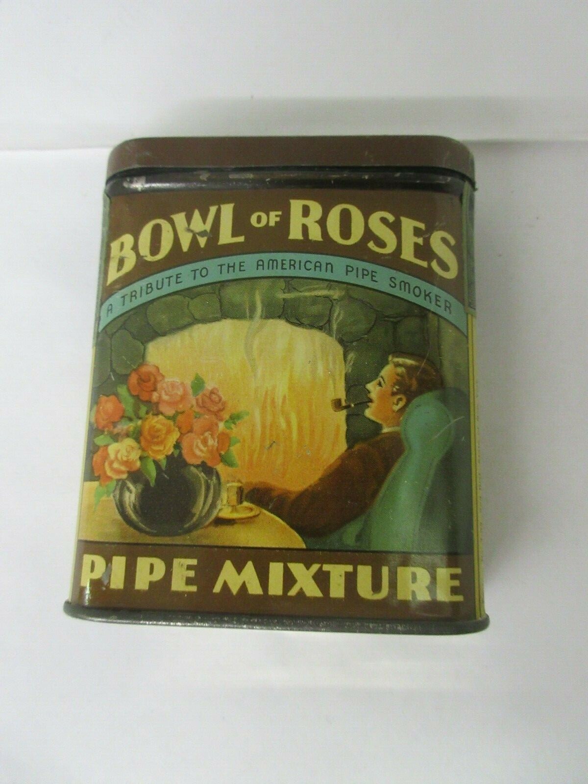 VINTAGE ADVERTISING BOWL OF ROSES SHORT VERTICAL POCKET TIN EXC COND 290-