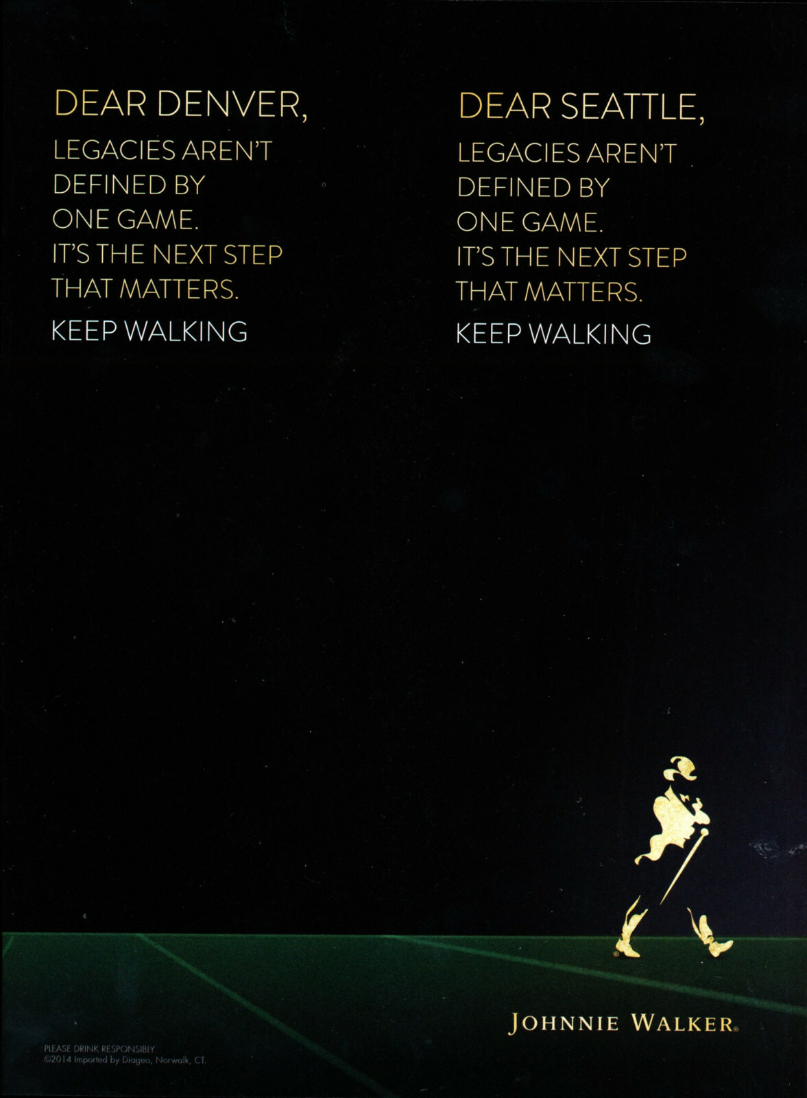JOHNNIE WALKER WHISKY AD #60 RARE 2014 DENVER VS. SEATTLE