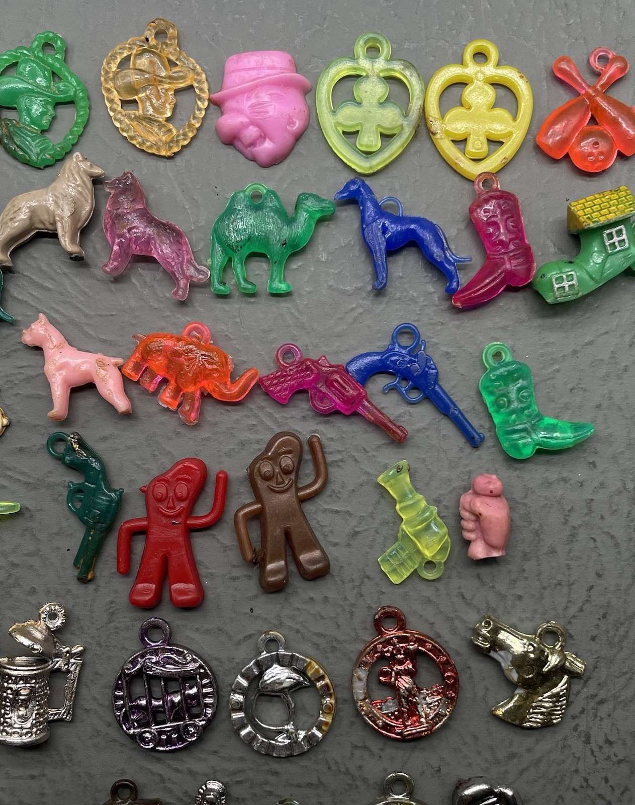 Vintage Cracker Jack Gumball Toy Prize Charms Gumby, Guns, Cowboy Lot Of 44