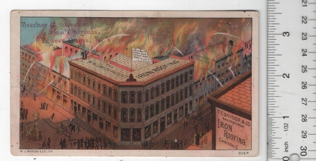 H.W. Smith Patent Iron Roof Fire Victorian Trade Cards 3″x6″ VTC-XK233