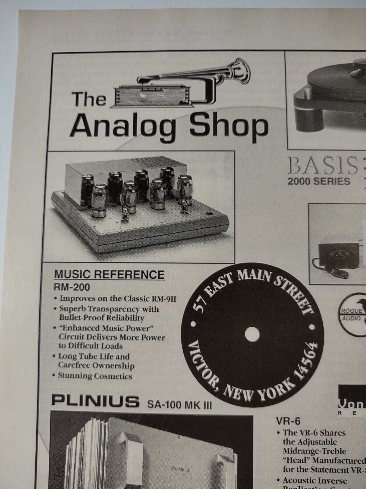 The Analog Shop Music Audio Outlet Store Basis Plinus Vintage Print Ad