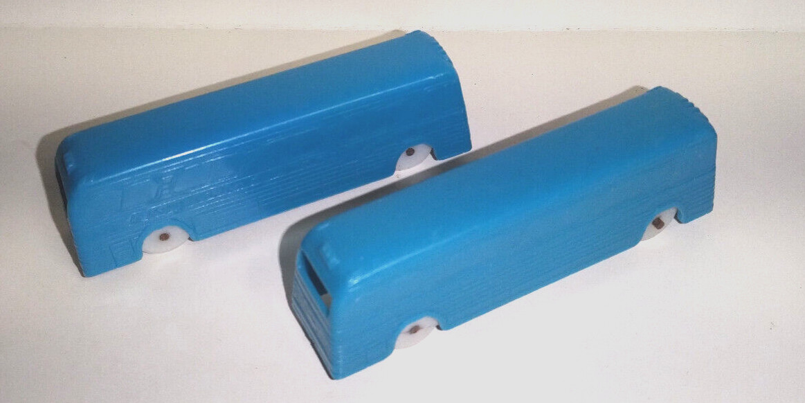 F & F MOLD DAYTON, OH – 2 CEREAL TOY PREMIUMS GREYHOUND BUS