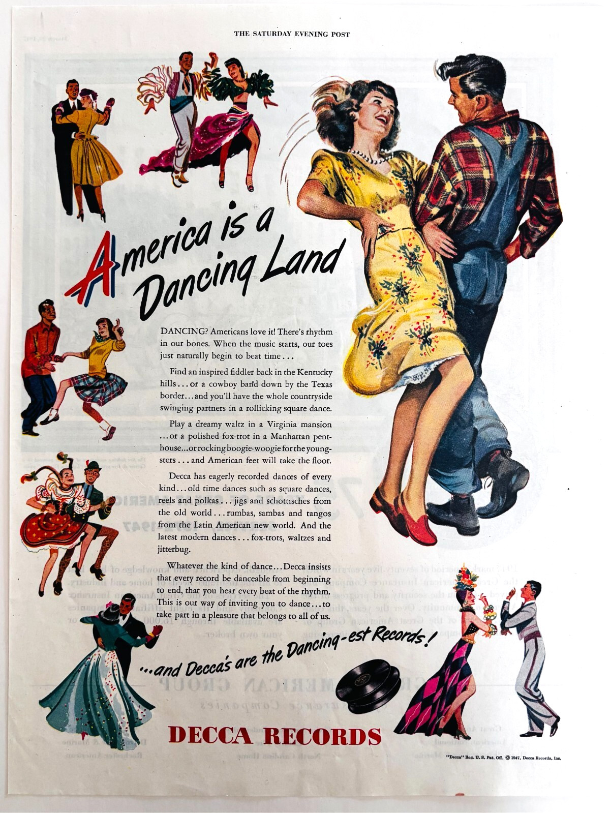 1947 Decca Records Albums Advertisement Music Dancing Land Vintage DWWW8