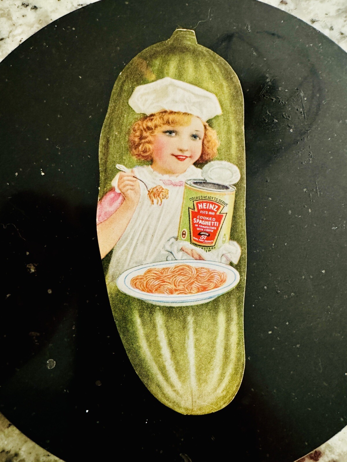 RARE EARLY HEINZ PICKLE TRADE CARD/BOOKMARK ADVERTISING HEINZ COOKED SPAGHETTI