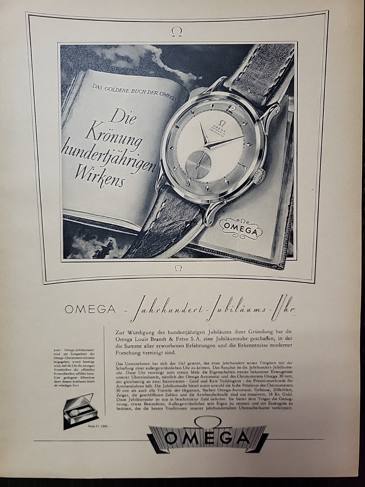 Omega Watch Print Advertising 1948 Du Swiss Luxury Precision German Chronometre