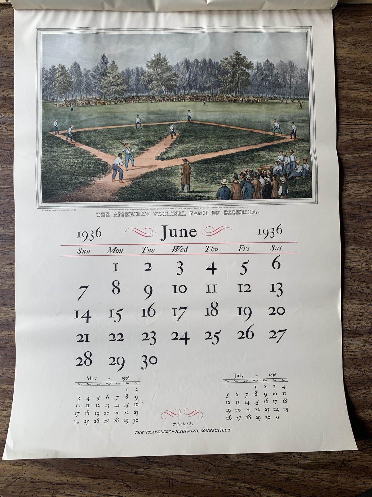 Currier and Ives 1936 Complete Calendar Prints Travelers Insurance Co Rare Vtg