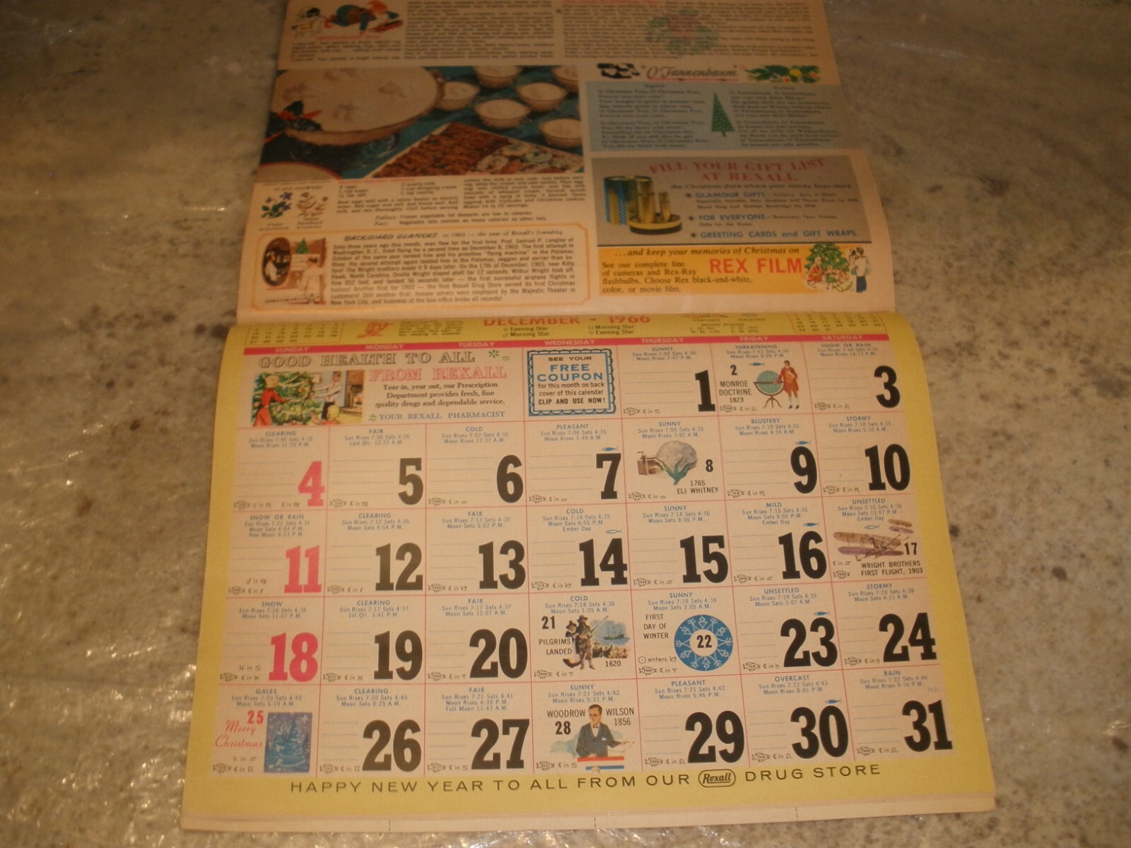 1966 REXALL DRUG STORE ALL SEASON’S GREETINGS WEATHER CHART CALENDAR (D7)