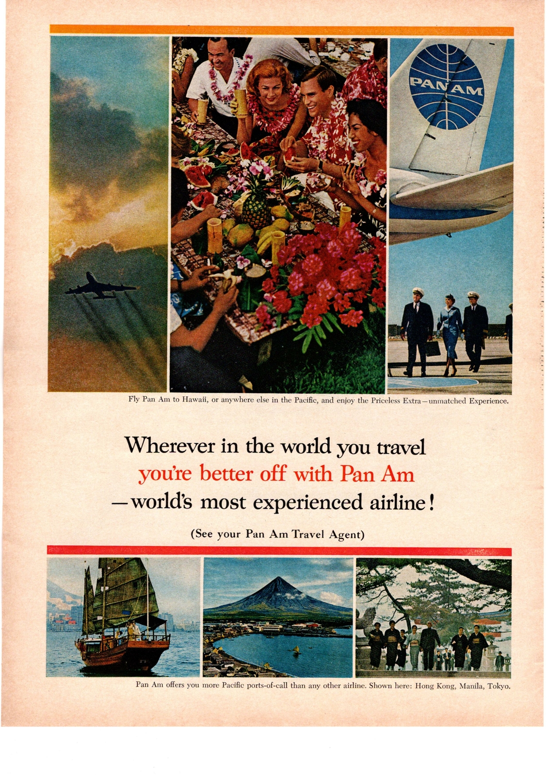 1963 Pan Am Airlines Pan American Pacific Hawaii Hong Kong Manila Tokyo Print Ad