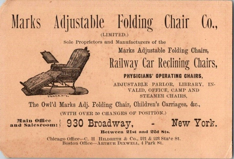 Marks Adjustable Folding Chair Railway Car Chair OWL CONCERT Victorian Trade