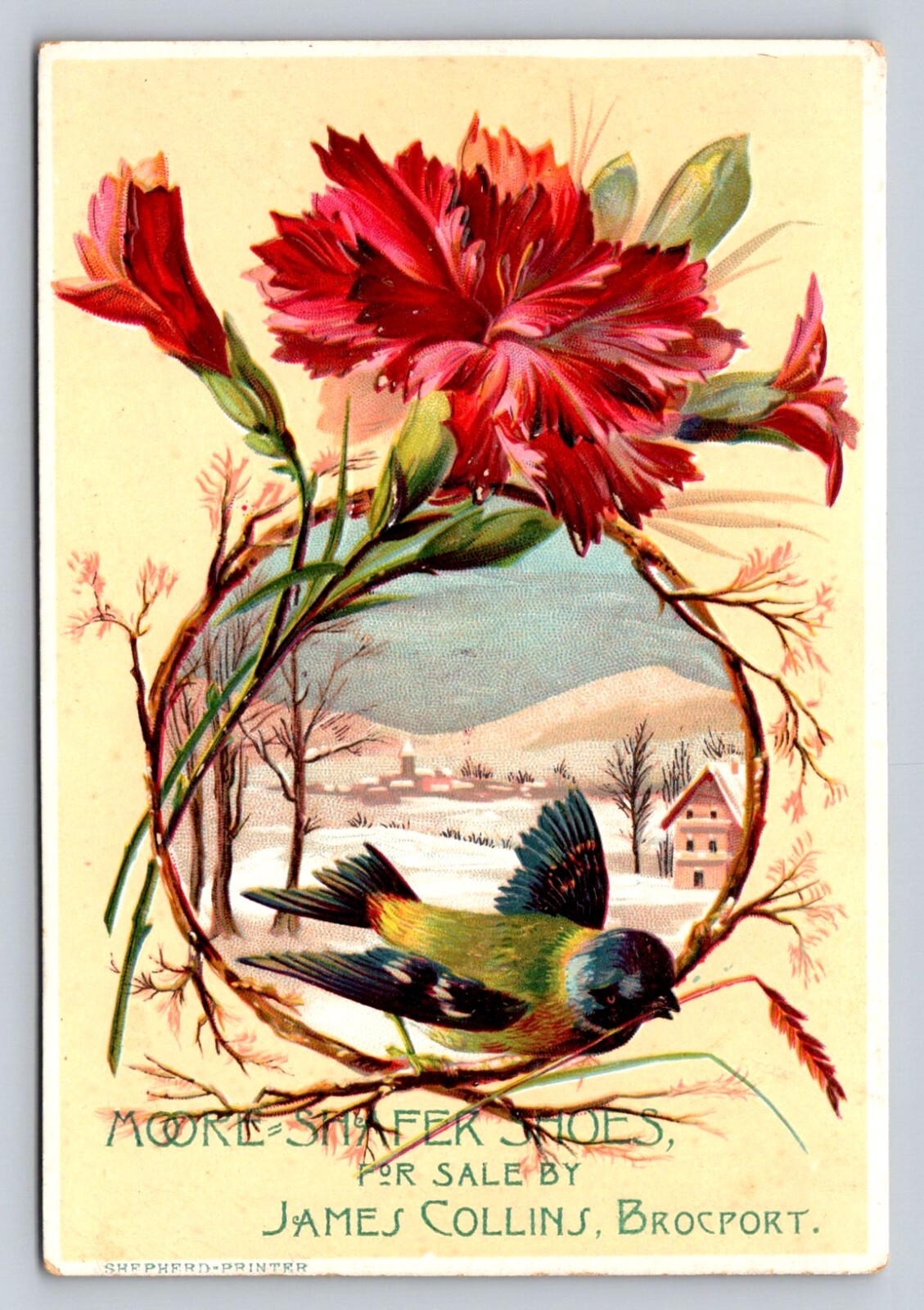 Moore Shafer Shoes James Collins Brockport Bird Snow Scene Vilalge P105