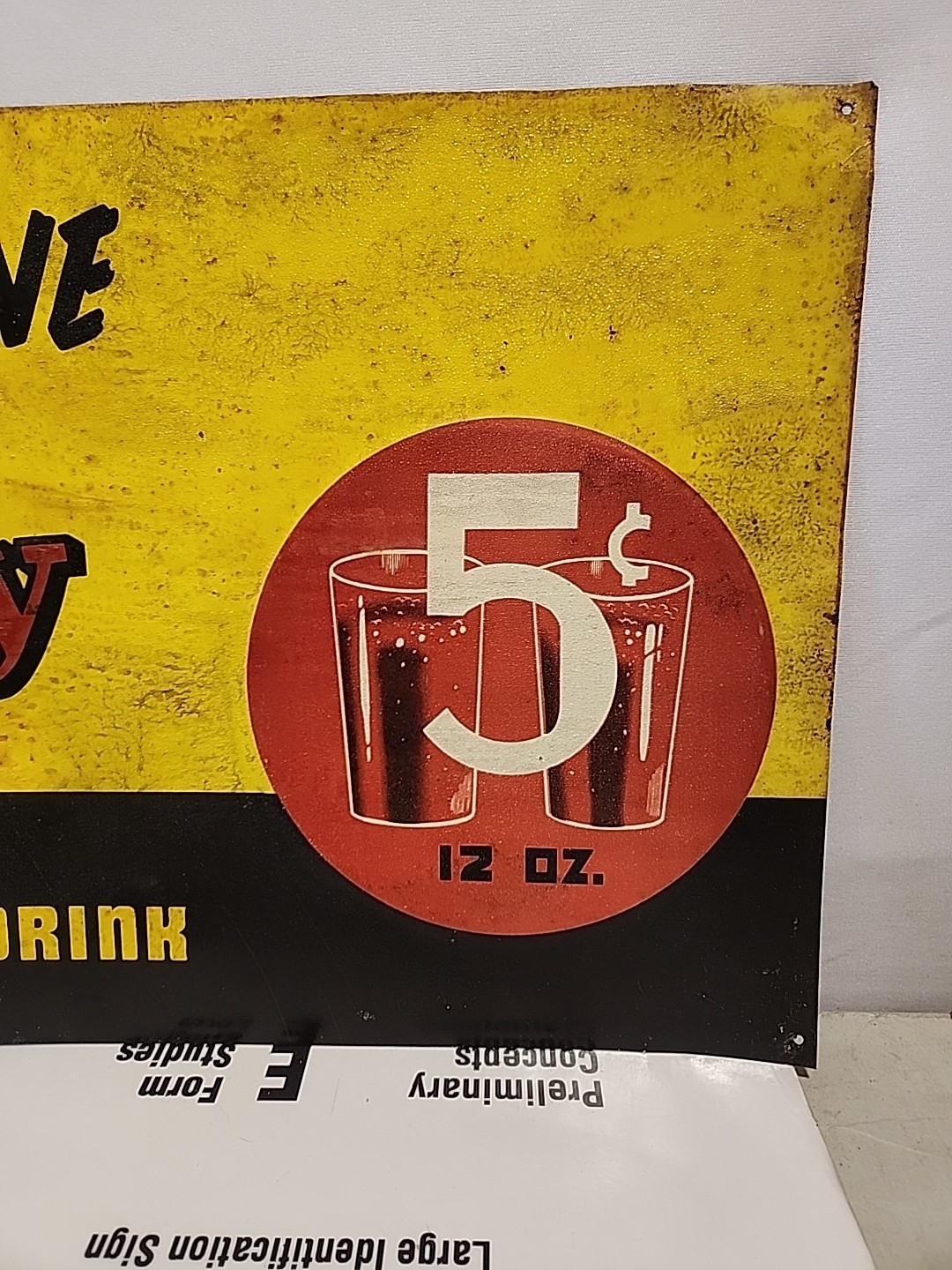 Orig 1940s Spiffy 5 Cent Cola Embossed Advertising Sign Spiffy Boy Country Store