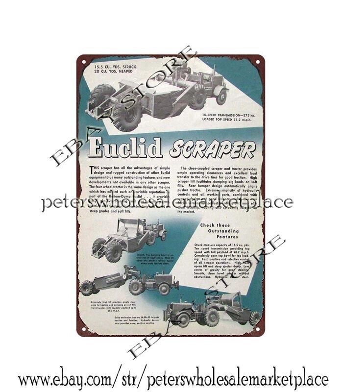 1950s Euclid Scraper farm equipment metal tin sign indoor bedroom design