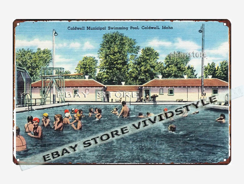 tin sign 1930s-40s Caldwell Municipal swimming pool Caldwell Idaho