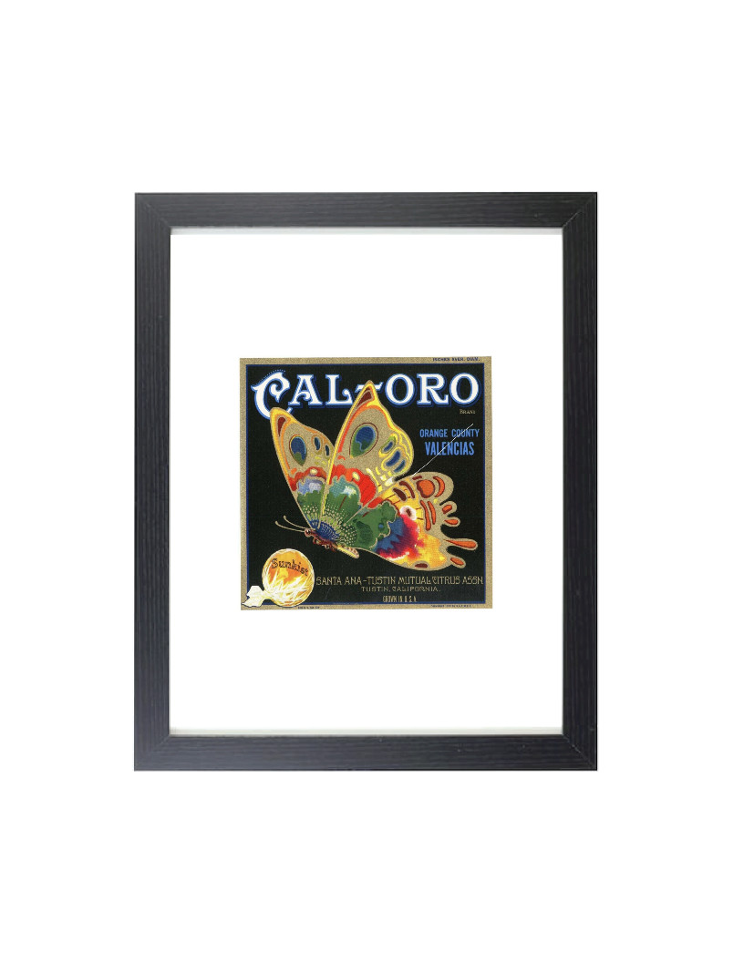 CAL ORO Orange Mariposa BUTTERFLY Fruit Crate Label Matted & Framed Art Print