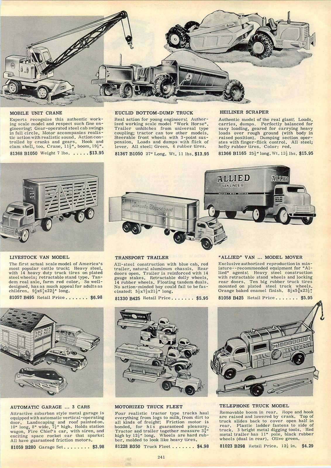 1953 ADVERT Heil Heiliner Euclid Bottom Dump Truck Toy Allied Van Lines