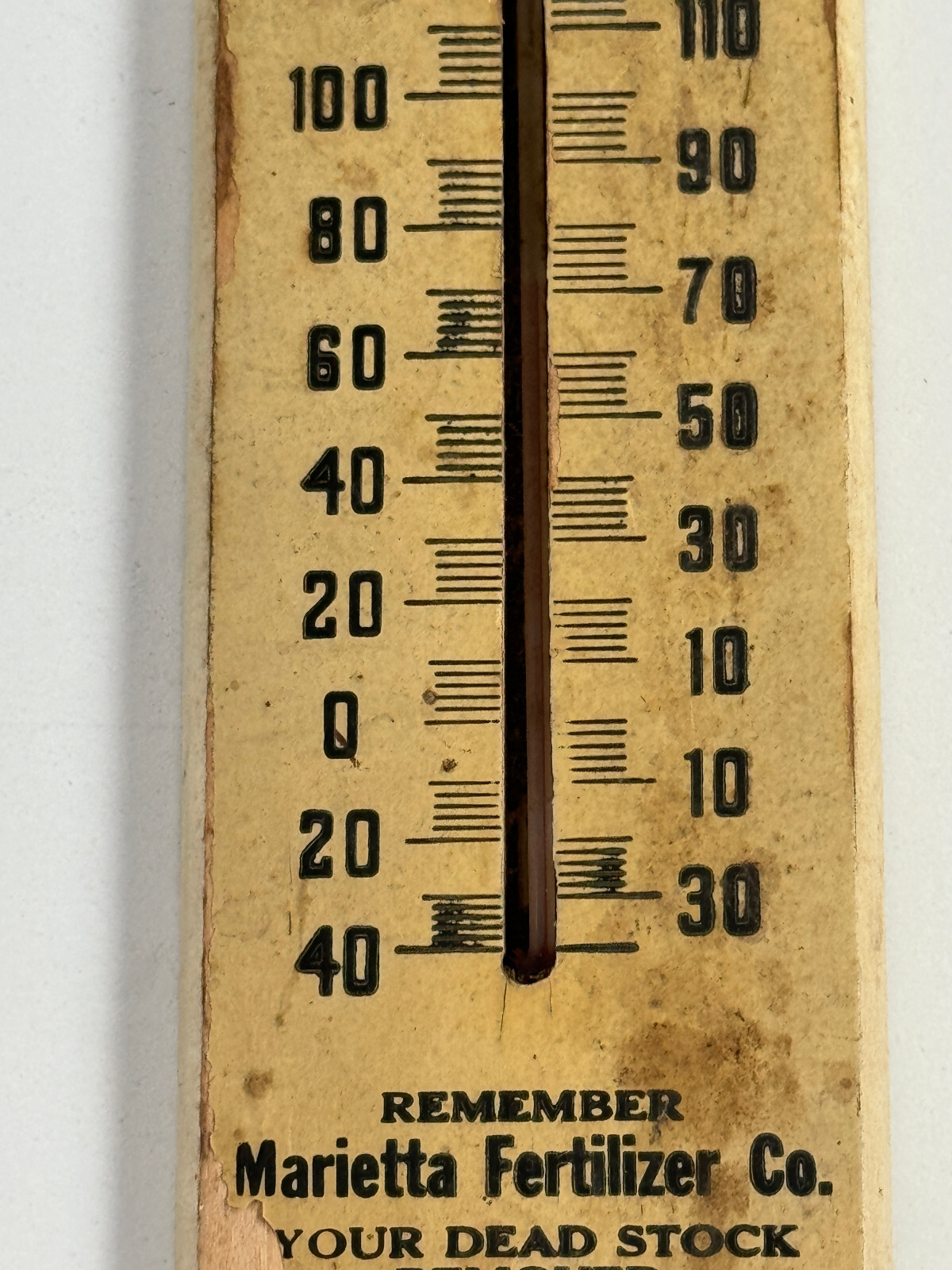 Antique Marietta Fertilizer Advertising Wood Thermometer OHIO dead