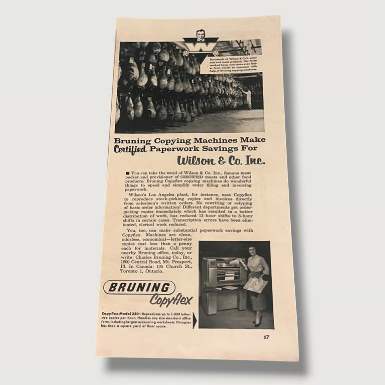1958 Bruning Copyflex Copying Machine Paperwork Savings Vintage Print Ad W