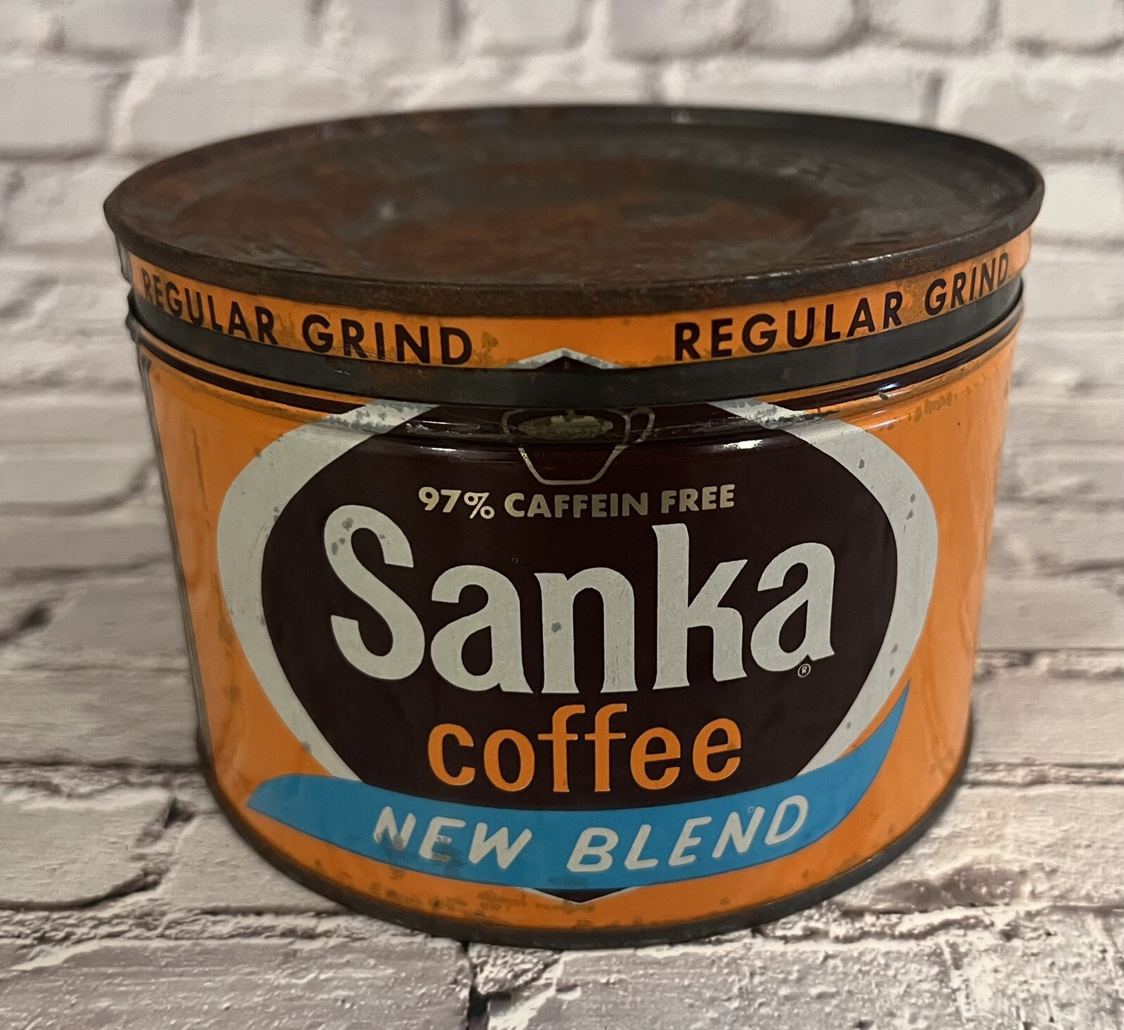 Vintage SANKA Coffee 1 lb Key Wind Tin w/ Lid “New Blend”
