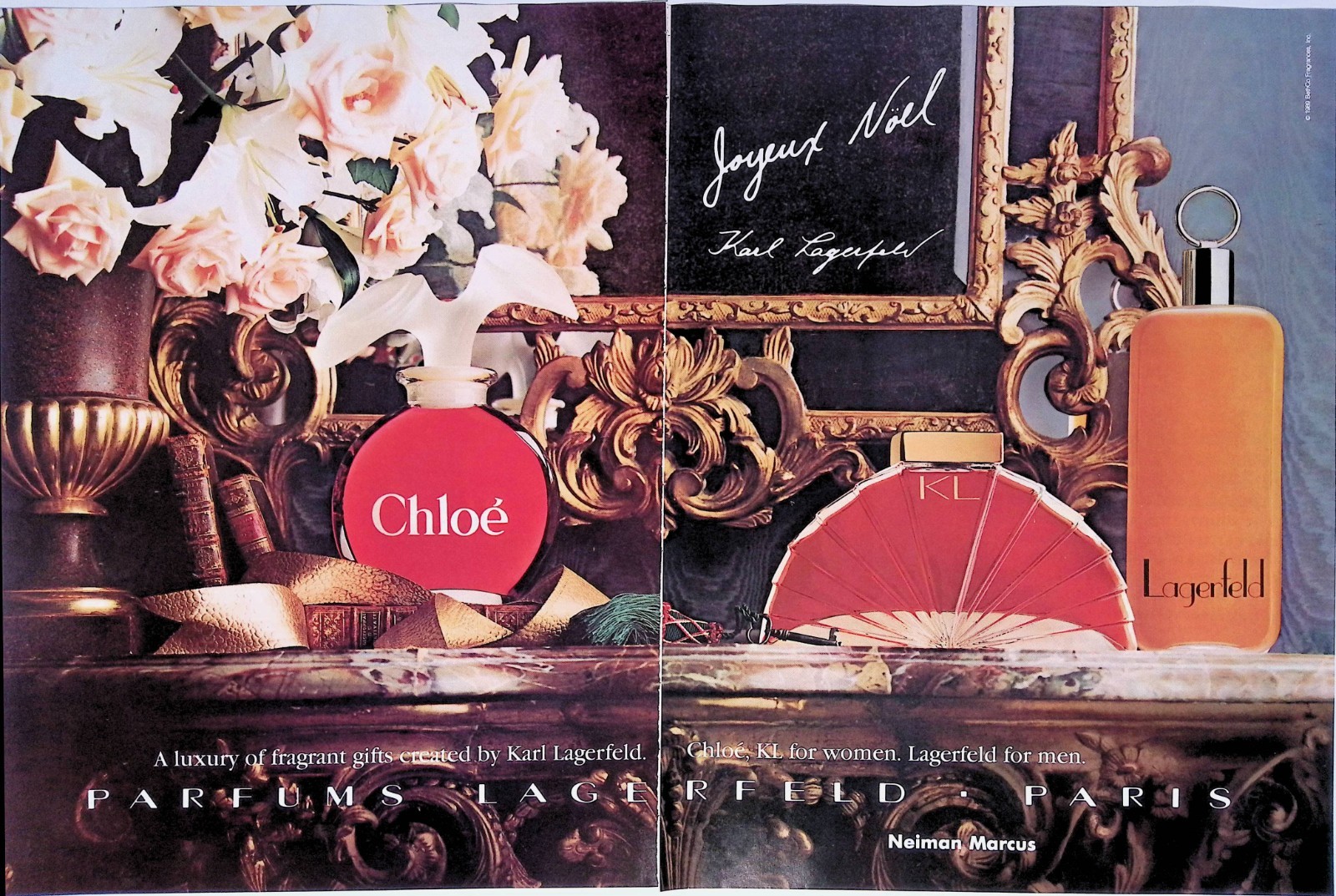 1989 Karl Lagerfeld Chloe Perfume & Lagerfeld Cologne Print Ad Mirabella Dec