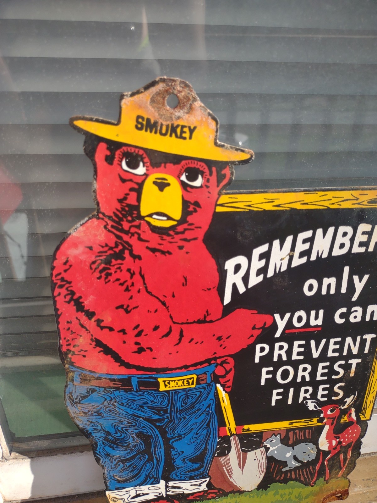VINTAGE SMOKEY BEAR PORCELAIN SIGN OLD US FOREST SERVICE NATIONAL PARK FIRE