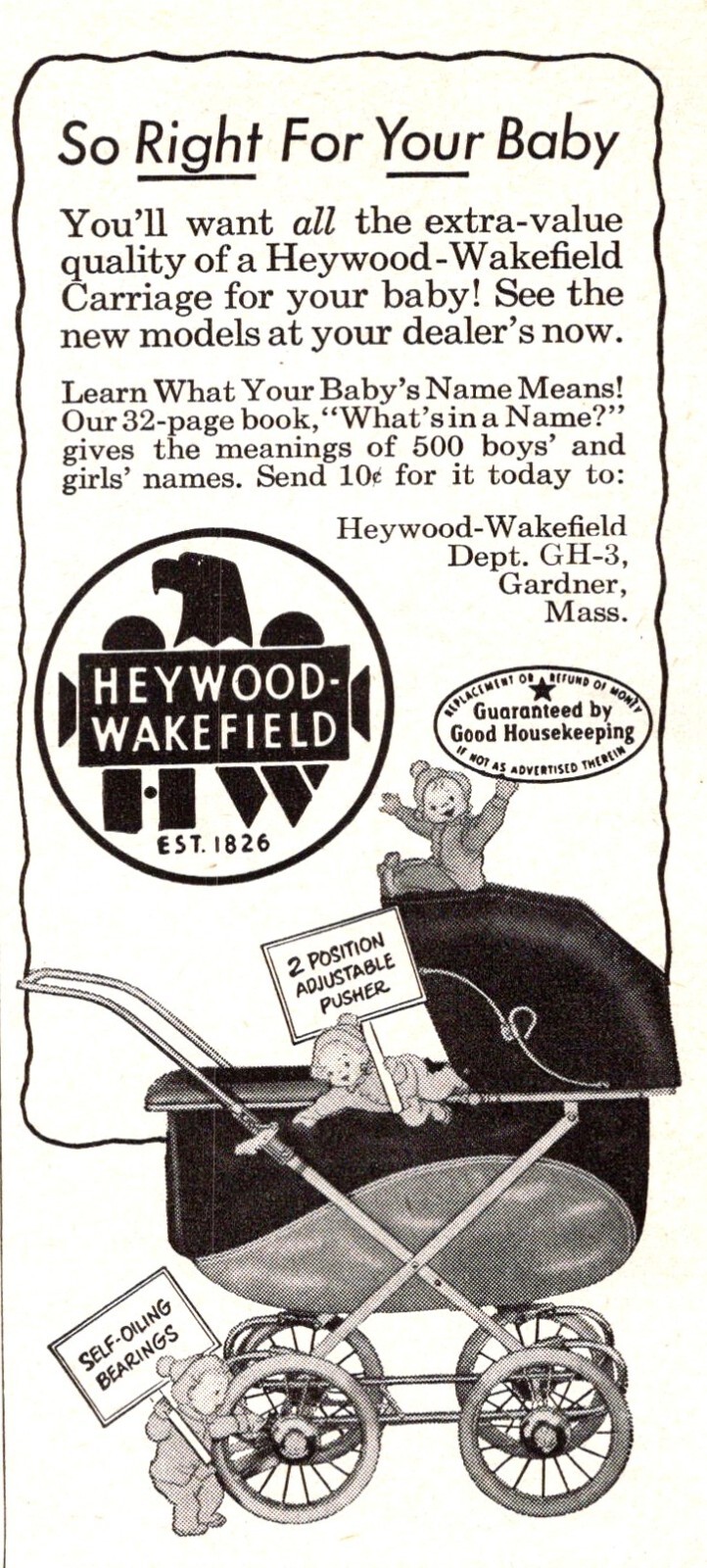 PRINT AD 1950 Heywood Wakefield Baby Carriage Pram Pusher SMALL 2.5×5