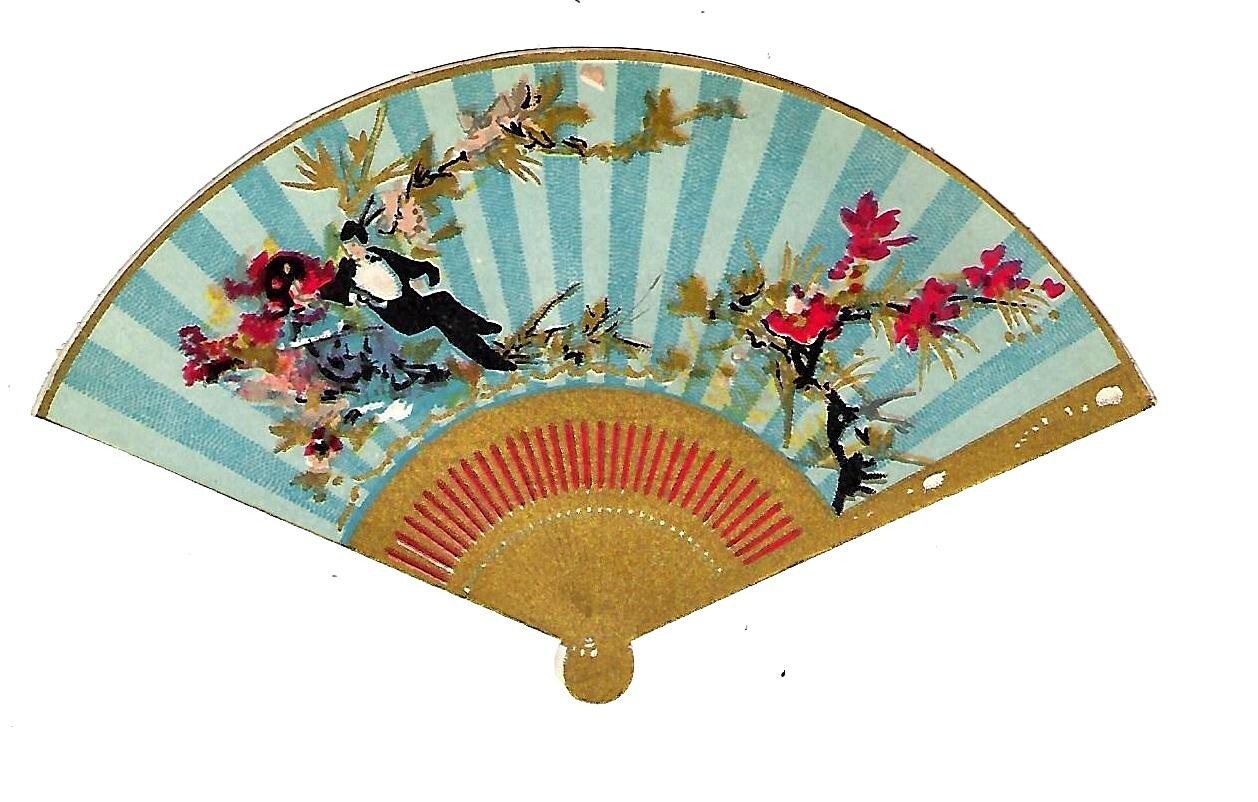 c1890 Victorian Trade Card Atlantic & Pacific Teas, Oriental Hand Fan Blue