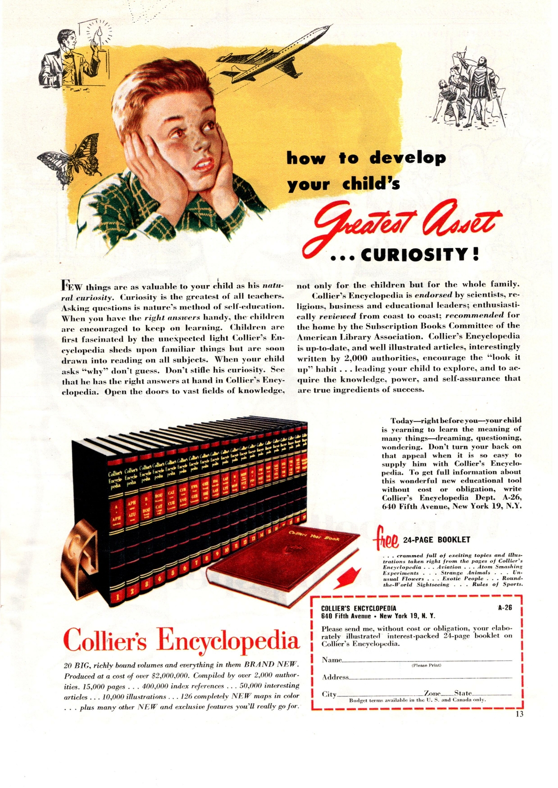 1954 Collier’s Encyclopedia Books Set “Develop Your Child’s Curiosity” Print Ad