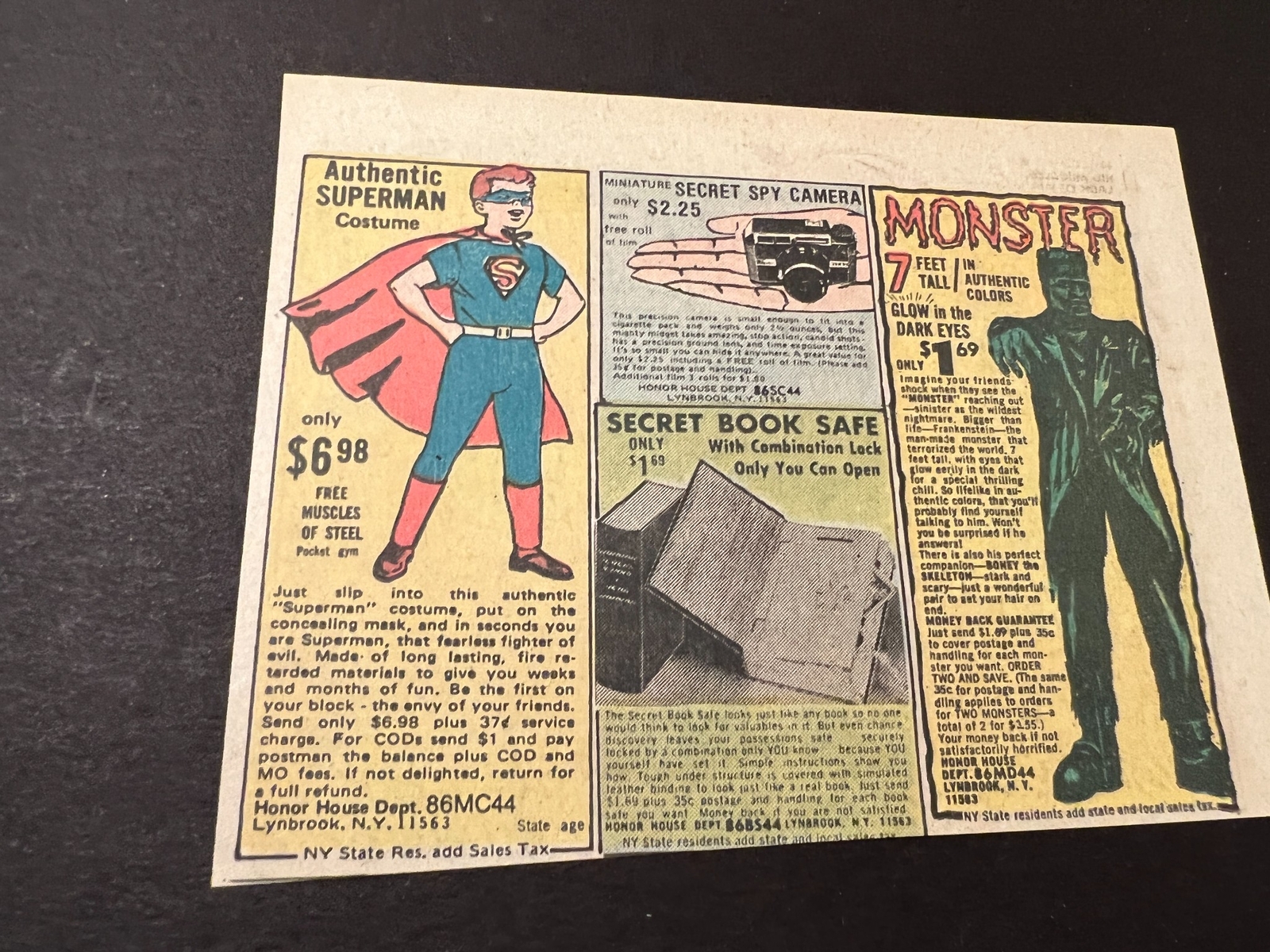 1974 VINTAGE 5X6.5 PRINT AD FOR 7 FT TALL FRANKENSTEIN MONSTER+SUPERMAN COSTUME