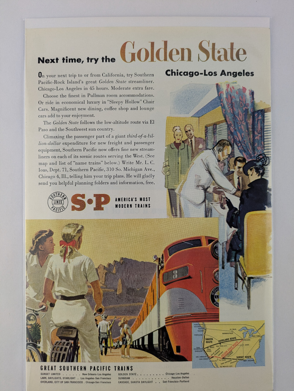 Golden State Great Southern Lines Pacific Train Railroad – 1951 Vintage Print Ad