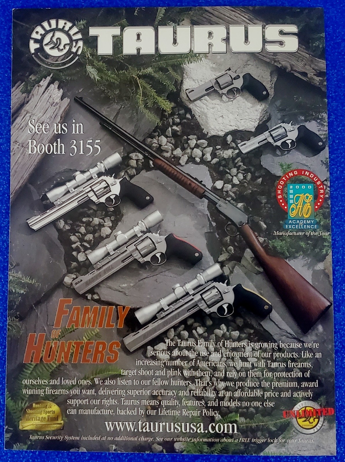 2001 TAURUS FIREARMS FAMILY OF HUNTERS PISTOL / RIFLE / GUNS ORIGINAL PRINT AD