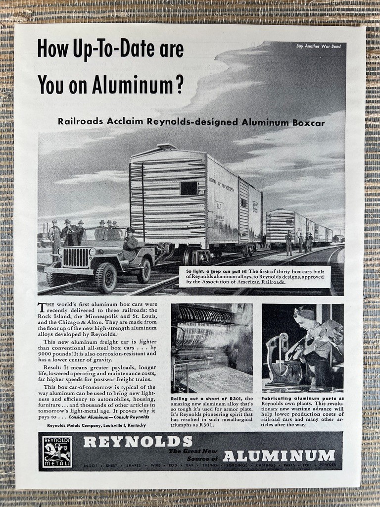 Reynolds Aluminum Boxcar Louisville KY 1945 Vintage Print Ad