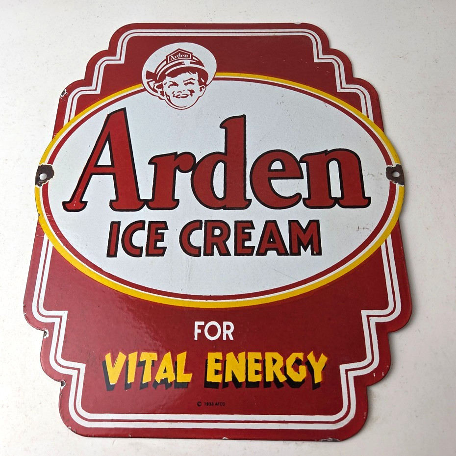 Vintage Arden Ice Cream Porcelain Sign – Gas Pump Advertising Sale Sign