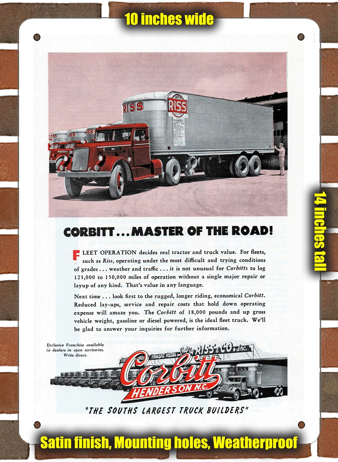 Metal Sign – 1948 Corbitt Tractor-Trailer Truck 2- 10×14 inches