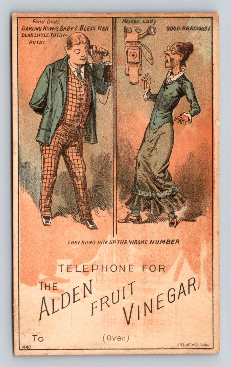 Alden Fruit Vinegar Man Woman Telephone M M Avery Compton Illinois P94