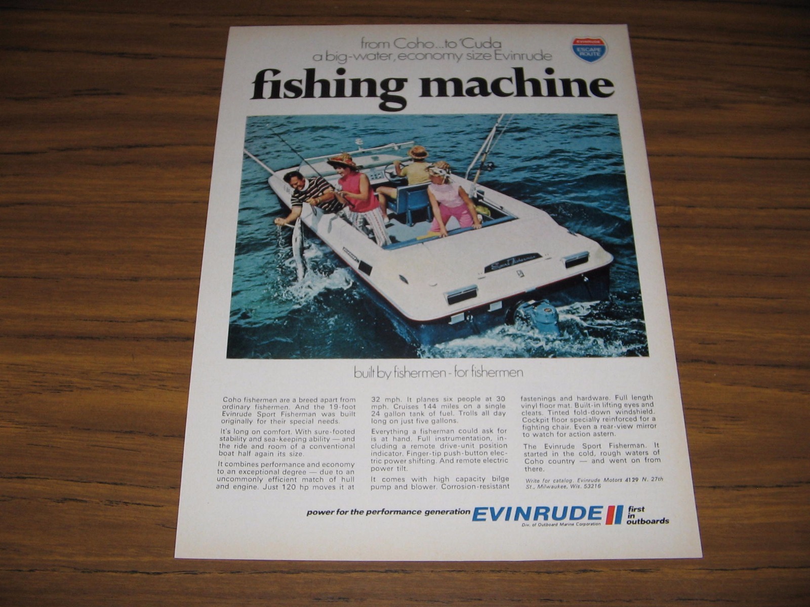 1970 Print Ad Evinrude 19 Ft Sportsman Boats Barracuda Fishing Milwaukee,WI
