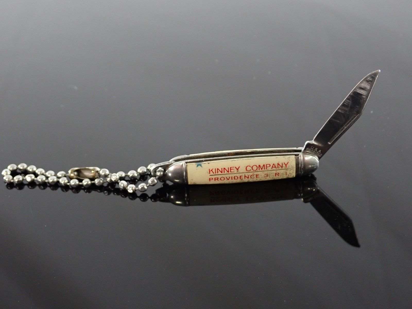Vintage Kinney Company Advertising Pocket Knife Providence RI USA Bead Chain